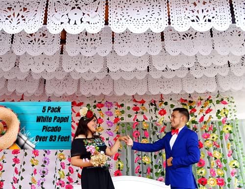 Мексикански Украси За Забави, Банер Од 5 Пк Бел Папел Пикадо долг Над 83 Стапки, за украси За Венчавки, дуњи, родендени, Мексиканска ХАРТИЈА