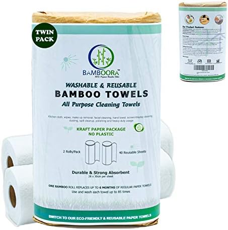 Бамбоора пакет од 2 пешкири за хартиена хартија што може да се перат - бесплатно, нула отпад, рециклирачки, еко -пријателски хартиени