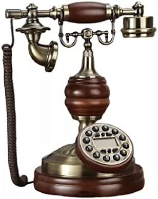 Mxiaoxia Антички фиксен телефон ретро допир за бирање со цврсто дрво со цврсто дрво, сино задно осветлување+Indfree+ID на повик