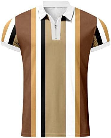Xxbr машка шарена крпеница патент Поло кошули, летен краток ракав Турендав јака голф врвови на работа на мускули случајна кошула