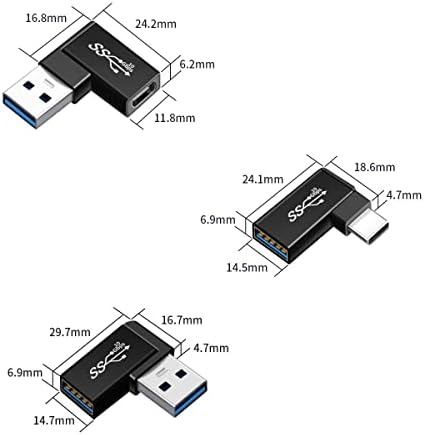rgzhihuifz десен агол USB C до USB A Adapte со голема брзина трансфер на податоци, Thunderbolt 3 на USB женски адаптер OTG и USB C женски до