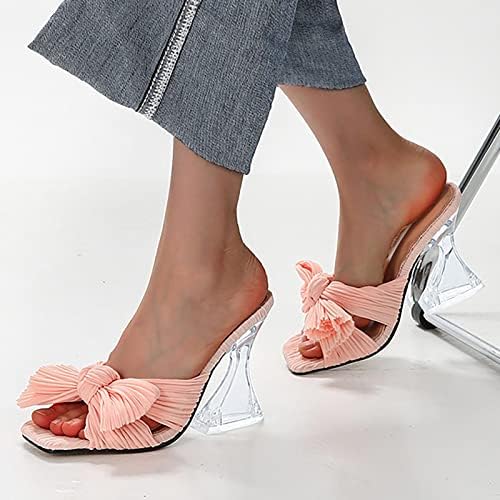 Women'sенски клин Стилето блок -пета сандали со лак, свилени ретро сандали, мрзливо лизгање на квадратни пети Сандал Висина