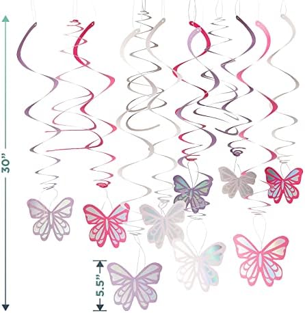 Среќен роденден Пеперутка самовила за забава за забава, салфетки, покривка на маса и висечки исечоци во розова, виолетова и нане
