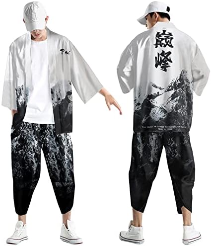 Jinfe Big Suit Men Mens Urban Leisure Опуштено античко дигитално печатење Кимоно Касок мажи за спортски костуми за вежбање