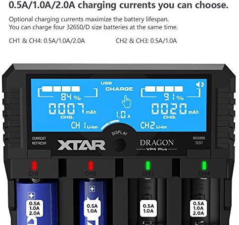 XTAR Змеј VP4 Плус Полнач 4-Слотови Интелигентни Универзална Батерија Полнач за 14500 18650 21700 26650 32650 Aaa Aa C D Батерии 11.1 V /3S Батерија