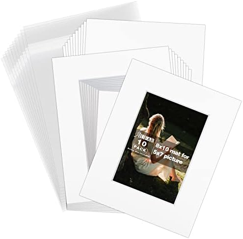 AUEAR, 10 Пакет Бела 8x10 Слика Мат Поставува за 5x7 Слика/Печатење Со Бело Јадро Коси Сече Мат Комплет - 10 Киселина Слободен