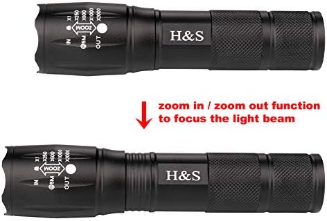 H&засилувач;S T6 LED Супер Светла Фенерче - Водоотпорен Тактички Блиц Светлина со 5 Режими На Осветленост - 3 x Aaa Батерии Вклучени
