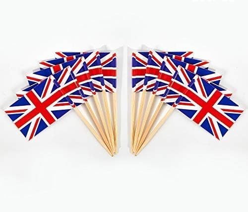 JAVD CYPS 100 Парчиња Знаме На Обединетото Кралство Британски Знамиња За Чепкалка За Заби, Мали Мини Стапчиња За Кекси Знамиња