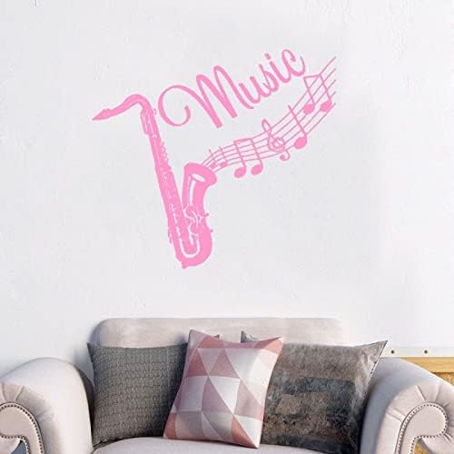 Зехуа музички инструмент саксофон со музички букви налепница за налепници за дома и музичка соба декорација, H622Black, 118x110cm