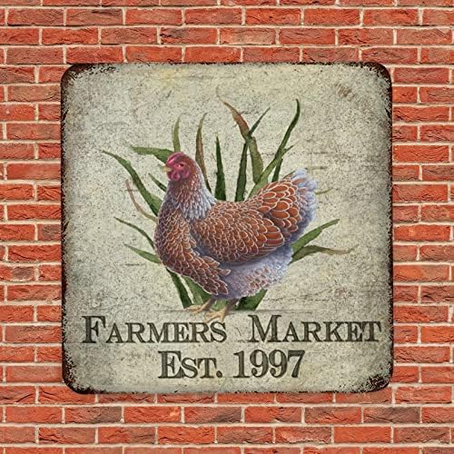 Ретро метален калај знак обичај EST година Земјоделски пазар Фармхаус Пилешко петел знак Декоративен бар соба знак Плакета гроздобер