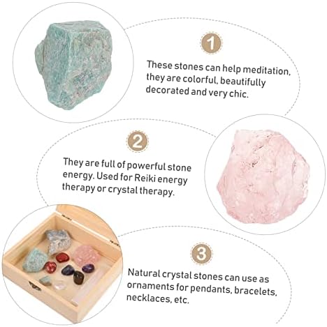 Хемотон 1 сет 7 Чакра кристали со кутија со јога занаетчиски занаетчиски поставувани чипови геологија примероци 7 чакра камења