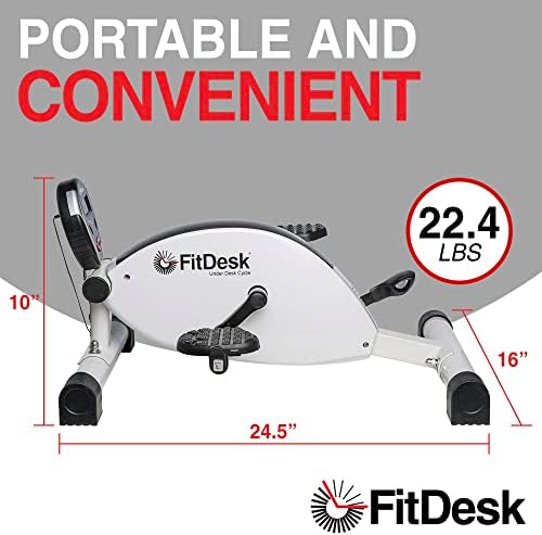 Fitdesk под биро машина за педали со велосипед со магнетна отпорност за тивко, движење на флуид - прилагодлива напнатост со мерач на