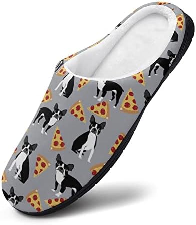 Бостон Териер Куче Пица Кадифен Влечки Смешни Графички Обувки Памучна Куќа Чевли За Мажи Затворен Отворен
