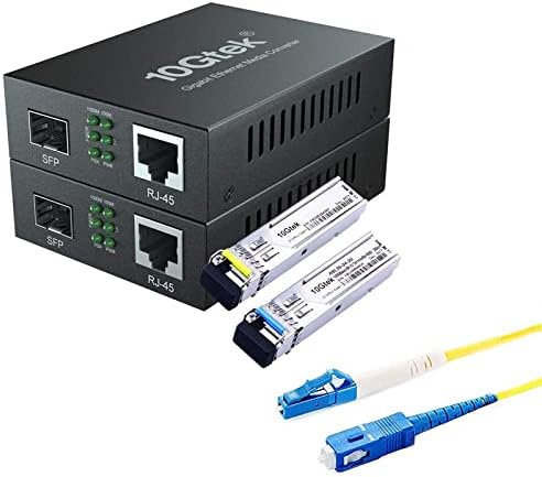 Пар од 1,25G Bidi Media Converter со пар Thidi SFP Transcesivers и 5 пакувања, OS2 LC до SC Fiber Patch Cable