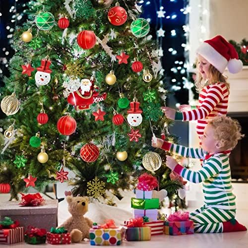 HWTMXK Божиќни украси поставени, 70 парчиња црвени зелени топки за новогодишни украси, украси за божиќни топки за украси за забава и празници