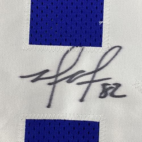 Врамен автограмиран/потпишан Марио Менингем 33х42 Newујорк гиганти Синиот фудбалски дрес JSA COA