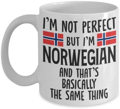 Смешен норвешки подарок | Јас не сум совршен, но јас сум норвешка чаша за кафе | Идеја за подароци за норвешки мажи и жени | Смешен норвешки сопруг сопруга брат сестра