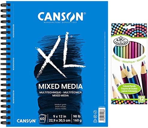 Canson XL Серија Мулти Медиуми Рампа 9X12 60 Листови + Боја Моливи 12 Пакет