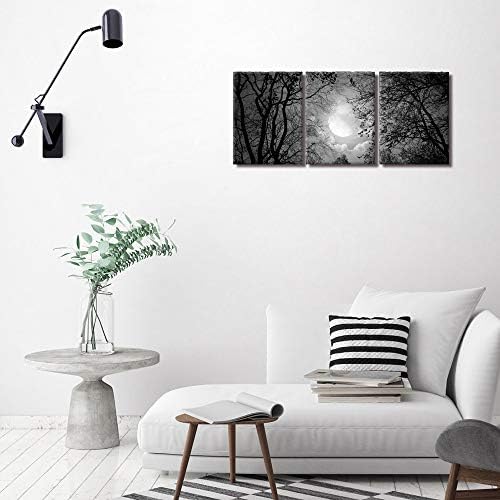 Визуелна уметност декор црно -бело полна месечина шумски дрвја слика го готва соба декор платно wallид уметност врамени уметнички дела готски