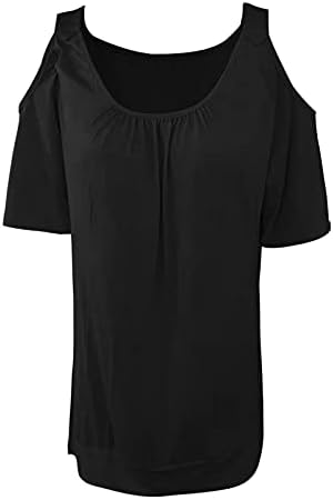 Зефотим од врвовите на рамото за жени, летни маички корсет цврста боја О-вратот ладна рамо за блузичка кошула блузи