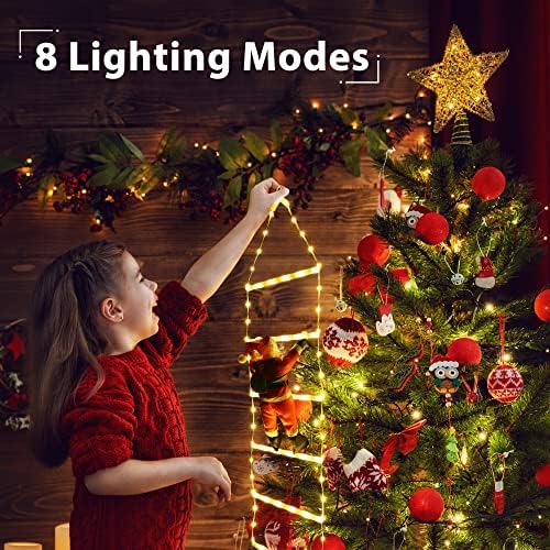 Christmasоес Божиќни украси LED светла за скали со искачување на Дедо Мраз - Божиќни декоративни светла на отворено - 75 см, топло бело