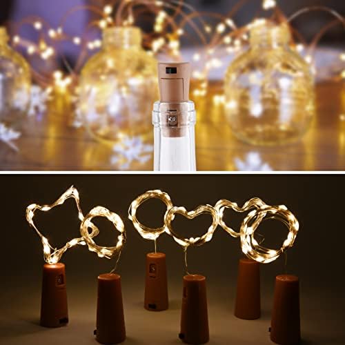 Светла за шише со вино со плута, 6 пакувања 20 LED светла за напојување со батерии DIY самовила за забава за забава, Ноќта на вештерките,