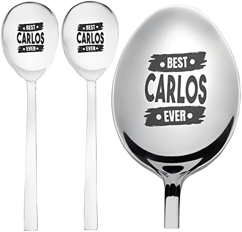 Мажите Најдобри Карлос досега - Персонализирано Карлос Име роденден 8 ИЦНХ Лажица за кафе | Сет од 3 лажица десерт