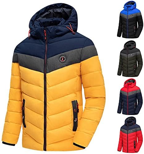 XXBR надолу јакни за мажи, зимска боја блок крпеница отпорна на дебела топла палто за одвојување на качулка