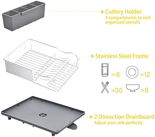 Rack Toolf Dish Rack, 304 решетка за сушење на чинија од не'рѓосувачки челик за кујнски бројач, дренажа за садови со држач за прибор