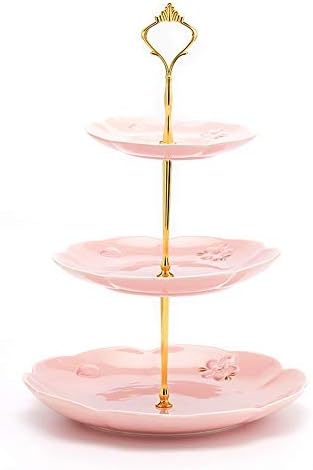 Торта Стојат Розова Десерт Плоча Попладне Чај Закуска Решетката Керамички Три-ниво Торта Решетката За Чај Партија Служат Послужавник