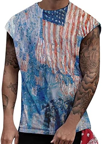 Bmisegm летни кошули за машки фустани мажите случајни резервоари врвови на американско знаме за печатење без ракави, патриотски