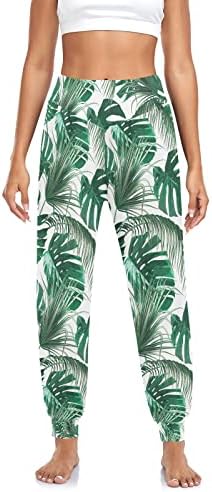 Панталони за тропски цвеќиња Фламингос за жени со високи половини џогери женски хареми панталони удобни панталони за пижами за јога