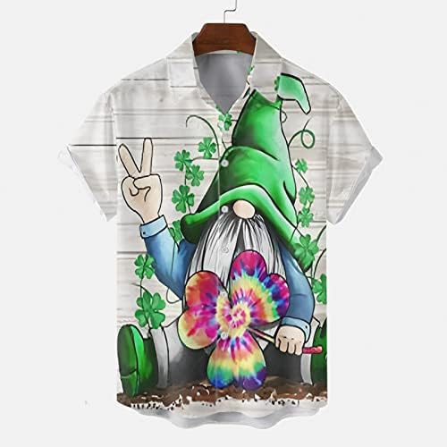 Машки кошули за Денот на Свети Патрик ирско копче за принт на детелина надолу во хавајски кошули Обични кратки ракави Редовни кошули
