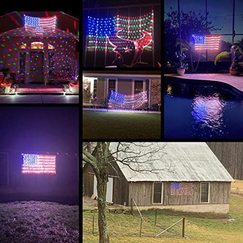 Светла со американско Знаме со 420 Супер Светли Led Диоди, Водоотпорно Предводено Знаме На Сад За Двор,Декорација На Градина, Фестивал,