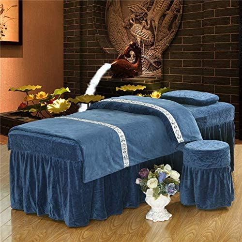 Фланелен масажа за масажа поставени кревети здолништа, чиста боја, 4 парчиња, со дупка за одмор на лице, кристално дебело кадифено