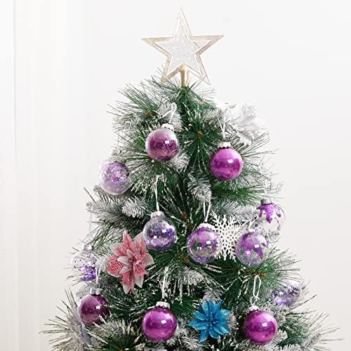 24CT 70мм/2.76 Јасни украси за Божиќни топка, распрскувани пластични украси за новогодишни елки, маки со полнети украси, висат