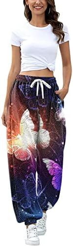 Памучни ленти со памучни постелнини за жени летни печатени обични лабави панталони плус големина еластични панталони со затегнување на половината
