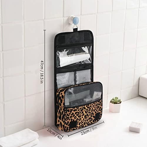 Тоалетна Торба Животински Леопард Печатење На Кожата Козметичка Шминка Торба За Жени Мажи Девојки Кои Патуваат Со Виси Кука Преносни