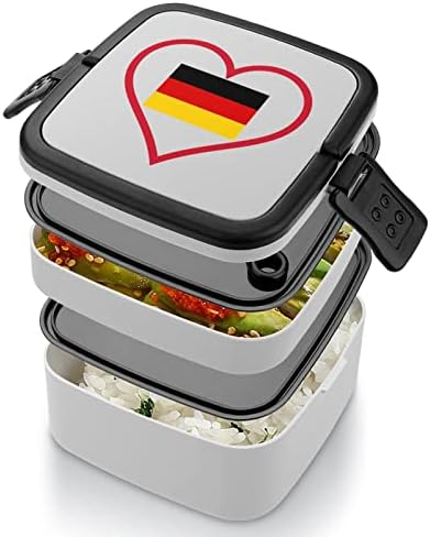 Ја Сакам Германија Црвено Срце Кутија За Ручек Пренослива Двослојна Бенто Кутија Сад За Храна Со Голем Капацитет За Ручек Со Лажица
