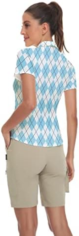 Женски голф поло маички со кратки ракави со кратки ракави со брз сув атлетски тенис врвови половина патент пуловер