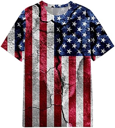 2023 Ден на независност летен врвен моден краток ракав Американски знаме печати блуза од 4 јули на екипажот на екипажот на екипажот
