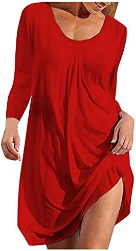 IQKA жени маица фустан цветен принт со долг ракав О вратот лежерна лабава должина на коленото кратки мини смени фустани