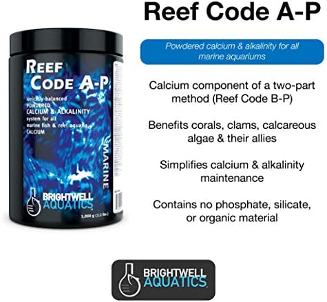 Brightwell Aquatics Reef Code A-P, јонски избалансиран калциум во прав и алкалност за сите морски риби и гребени во акварија, 20 килограми