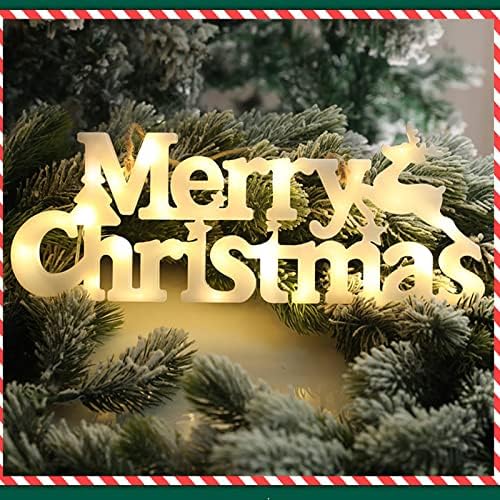 Среќни божиќни букви, светла за Божиќни знаци, батерии оперирани од венец, виси Божиќни предводени светла за Божиќни дрвја Нова