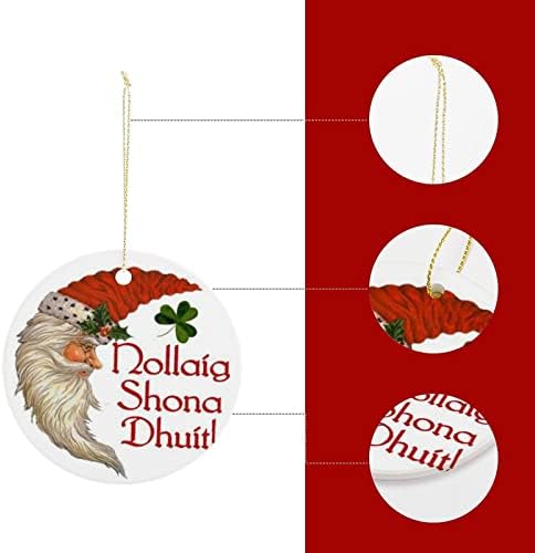 Sdfgse ирски среќен Божиќ Долаиг Шона Дхитл кружни керамички украси дрво виси украс со додатоци за ленти DIY персонализирани празници за сублимација