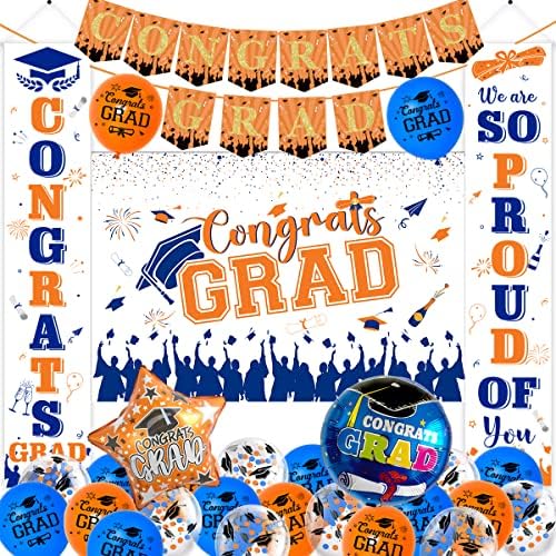 2023 Дипломирање Украси Сина Портокалова И Бела, Честитки Град Позадина Банер-Ние Сме Толку Горди На Вас Вратата Знак Банер, Дипломирање