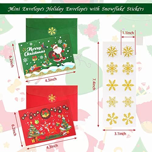 Контолол 30 Парчиња Божиќни Пликови Божиќни Црвени И Зелени Пликови Мини Пликови Празнични Пликови Со Налепници За Снегулки За Божиќни Забави,