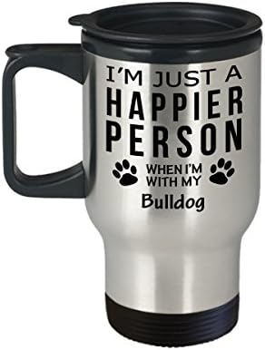 Куче Љубовник Патување Кафе Кригла-Посреќна Личност Со Булдог-Миленичиња Сопственик Спасување Подароци