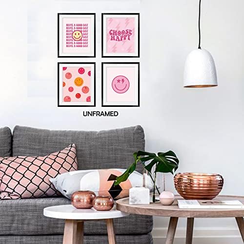 Ogilre Pink Smimey Face Preppy Inspitational Cotes Изберете среќни wallидни уметнички украси отпечатоци, молња бохо постер, 8x10 инчи 4