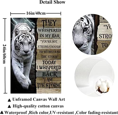 Инспиративна wallидна уметност Јас сум мотивациони цитати за невремето платно печатење уметнички дела слики инспиративни бели тигар